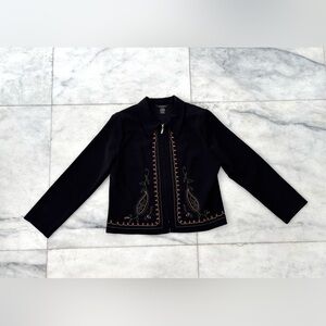 VTG T & Company Jacket Black Paisley Embroidered Full Zip Women 10P Boho Grandma